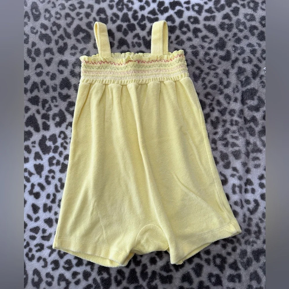 Old Navy Smocked French Terry One-Piece Romper in Yellow Size 12-18 Months